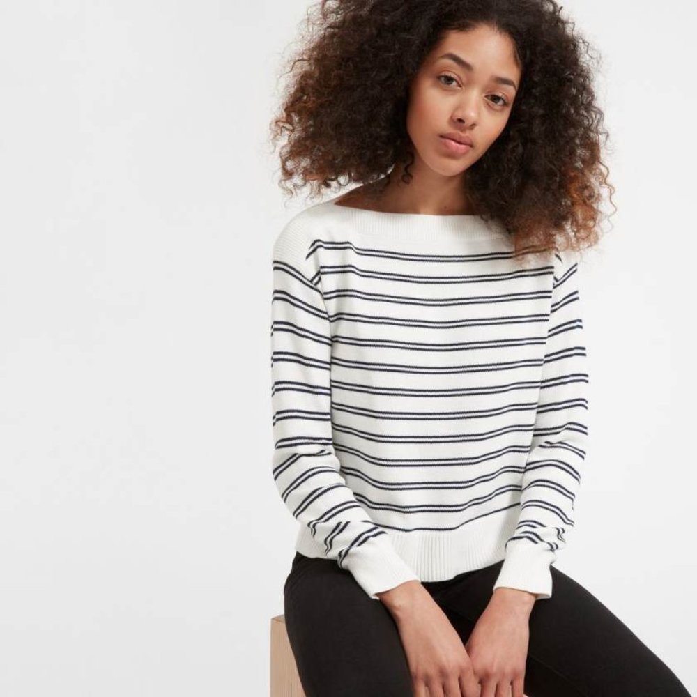 Everlane soft cotton boatneck stripe sweater